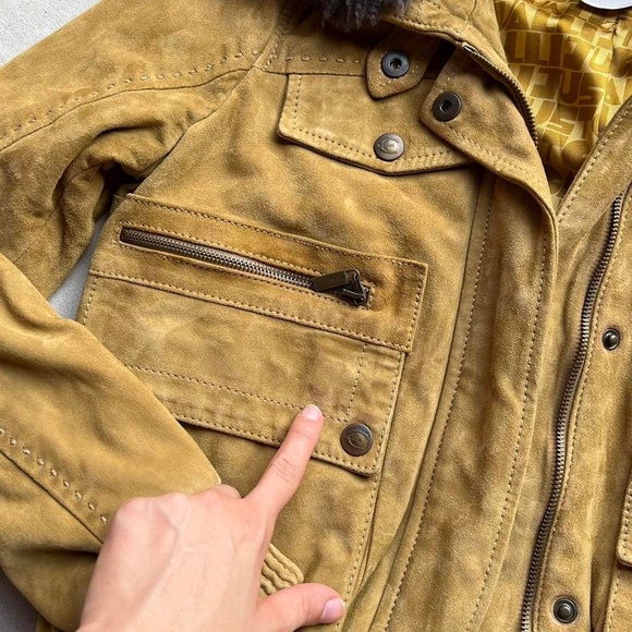 vintage Y2K Roberto Cavalli ‘just cavalli’ suede bomber w sheepskin collar - Picture 10 of 10